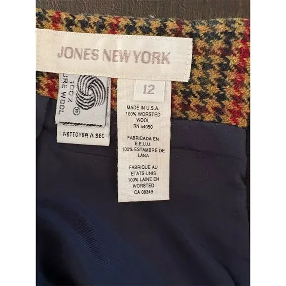 Vintage Jones New York Women's Houndstooth Wool Blazer Skirt Academia Sz12 USA